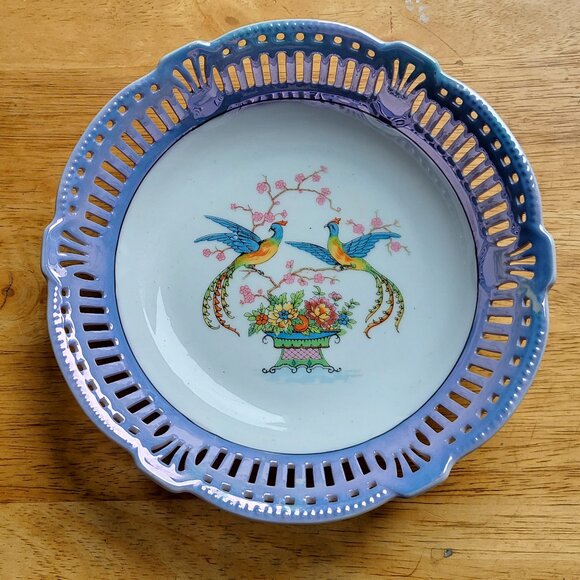 Schwarzenhammer Bavarian Floral Purple Peacock Reticulated Serving Dish "BIN C" - Picture 1 of 11